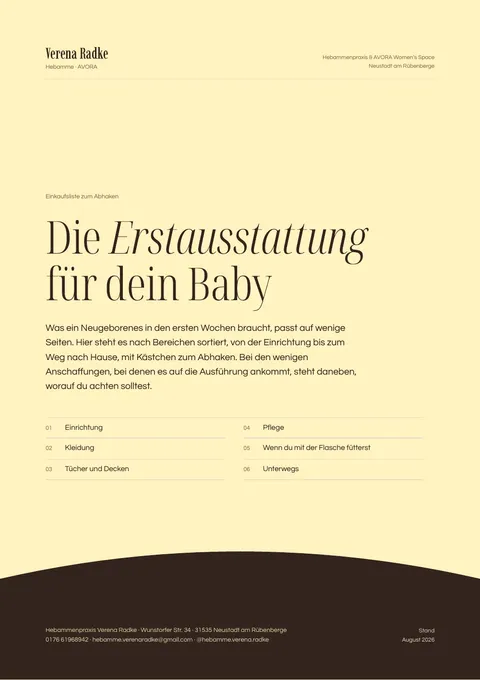 Titelblatt von „Die Erstausstattung für dein Baby“